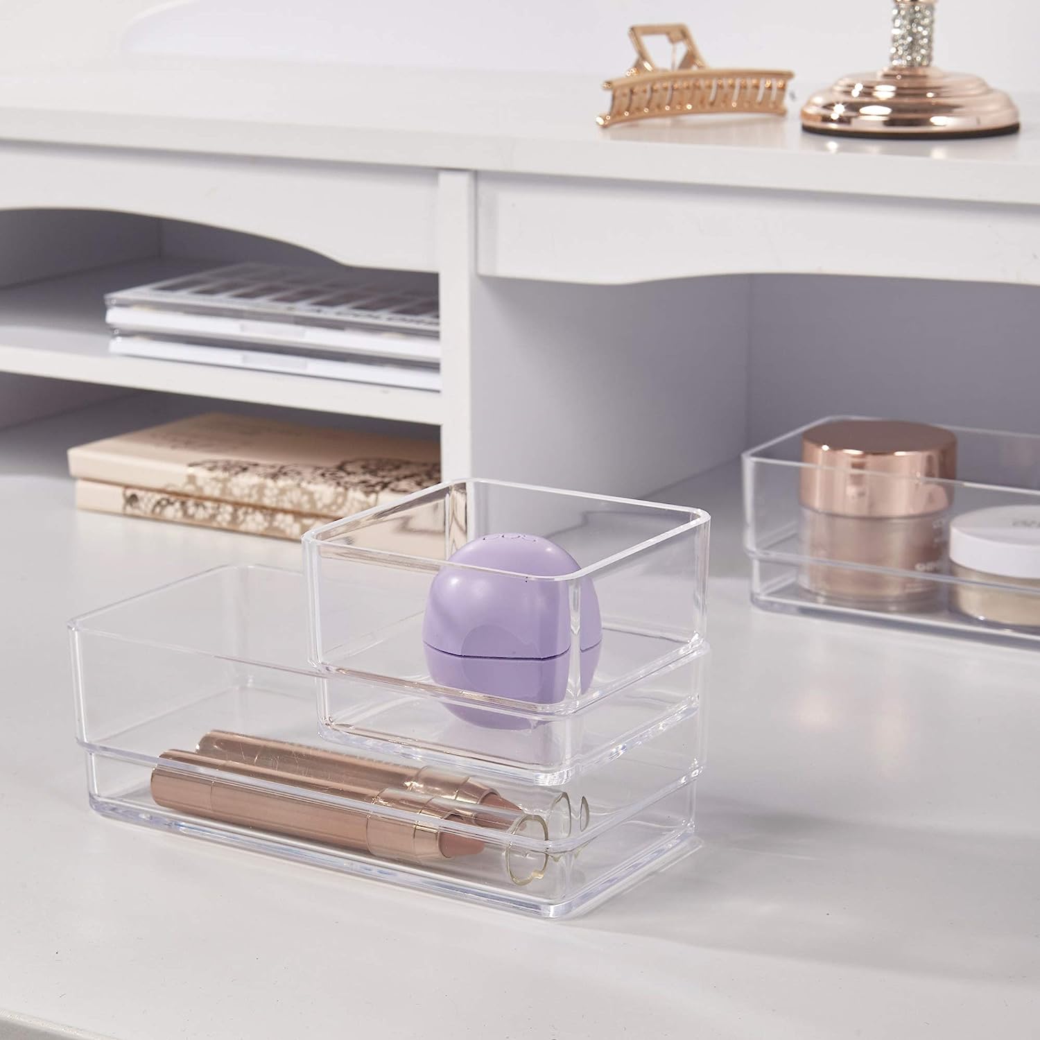 STORi SimpleSort 6-Piece Stackable Clear Drawer Organizer Set | Multi-size Trays | Small Makeup Vanity Storage Bins and Office Desk Drawer Dividers | Made in USA - Image 7